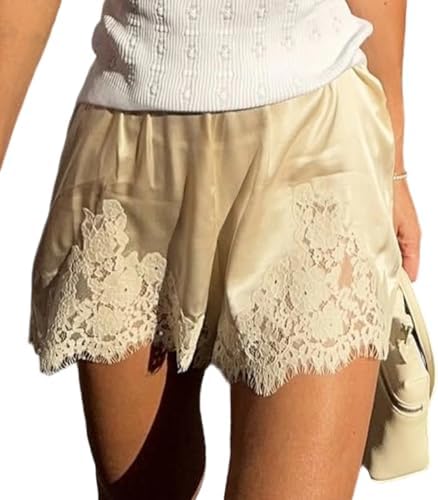 Amiblvowa Women Satin Silk Lace Shorts Low Rise Micro Mini Shorts